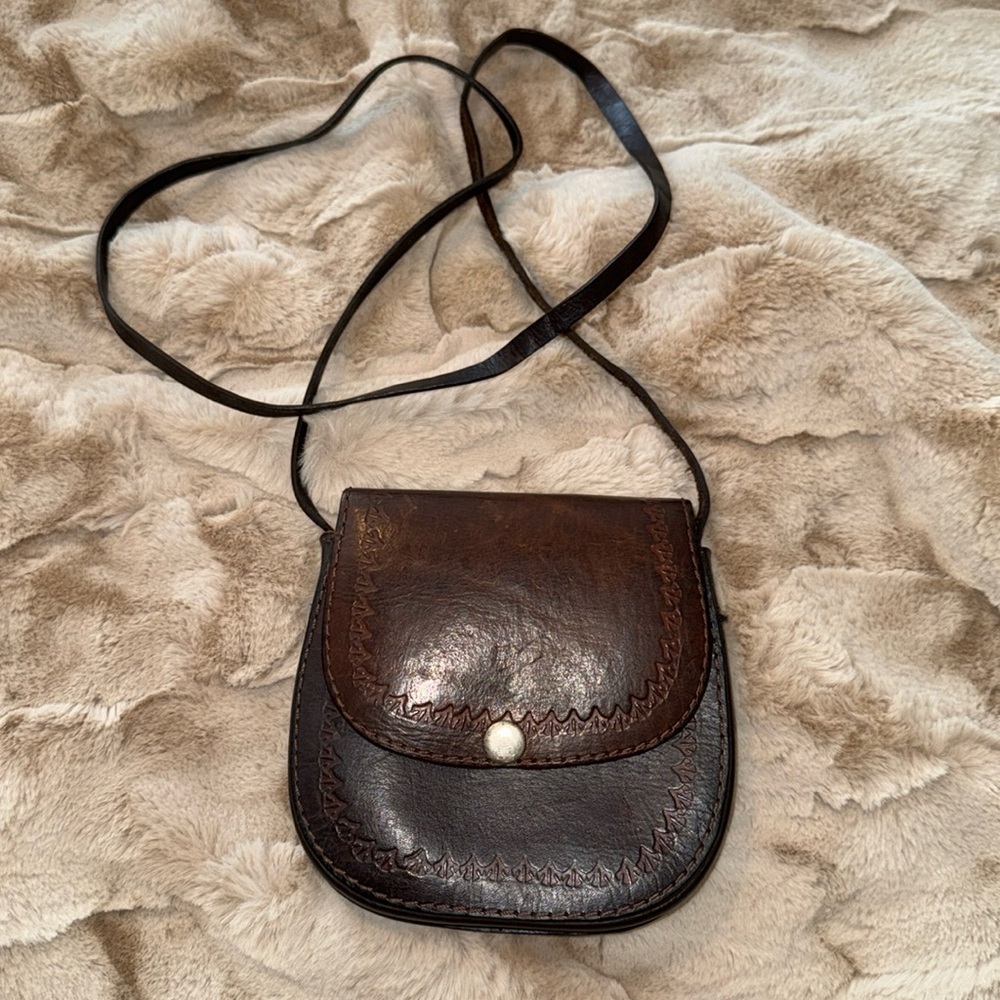 Vintage 70's Small Tooled Leather Crossbody